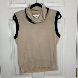 Exclusively Misook Sleeveless Cowl Neck Knit Top in Beige & Black Trim – Size L